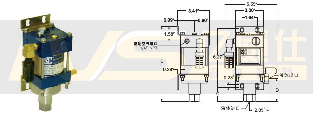 美國SC氣驅液體增壓泵L3系列產品及安裝尺寸圖 美國SC氣驅液體增壓泵L3系列產品及安裝尺寸圖