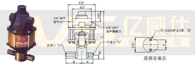 美國SC氣驅液體增壓泵10-4系列產品及安裝尺寸圖 美國SC氣驅液體增壓泵10-4系列產品及安裝尺寸圖