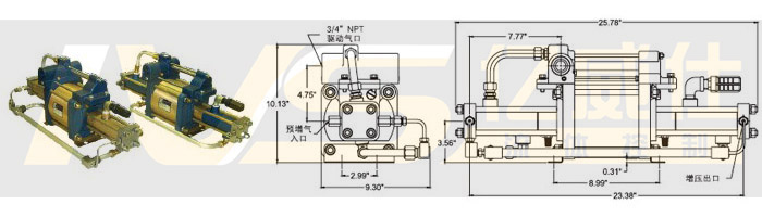 美國SC氣動氣體增壓泵GBT-15、GBT-15/75、GBT-30/75系列產(chǎn)品及外形圖
